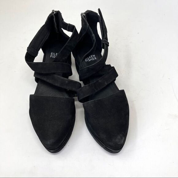 Eileen Fisher Black Nubuck Strappy Sandals Size 5.5 - Picture 3 of 7